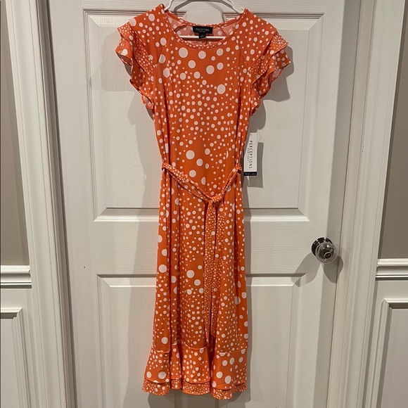 Perceptions Dresses & Skirts - NWT Perceptions Coral and White Polka Dot Midi Dress